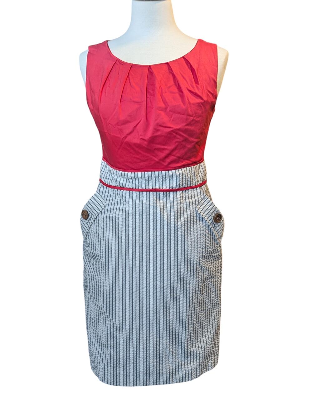 Alyx sz 6 Seersucker Sleeveless Pencil Dress Coral Pink Gray & White Striped